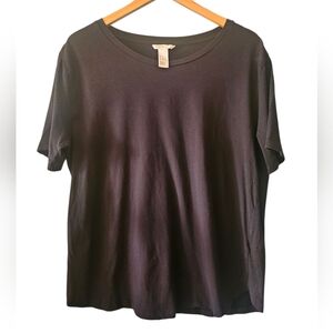 H&M Basic Black Cotton Round Neck Short Sleeve Relaxed Fit Tee, Size, XL